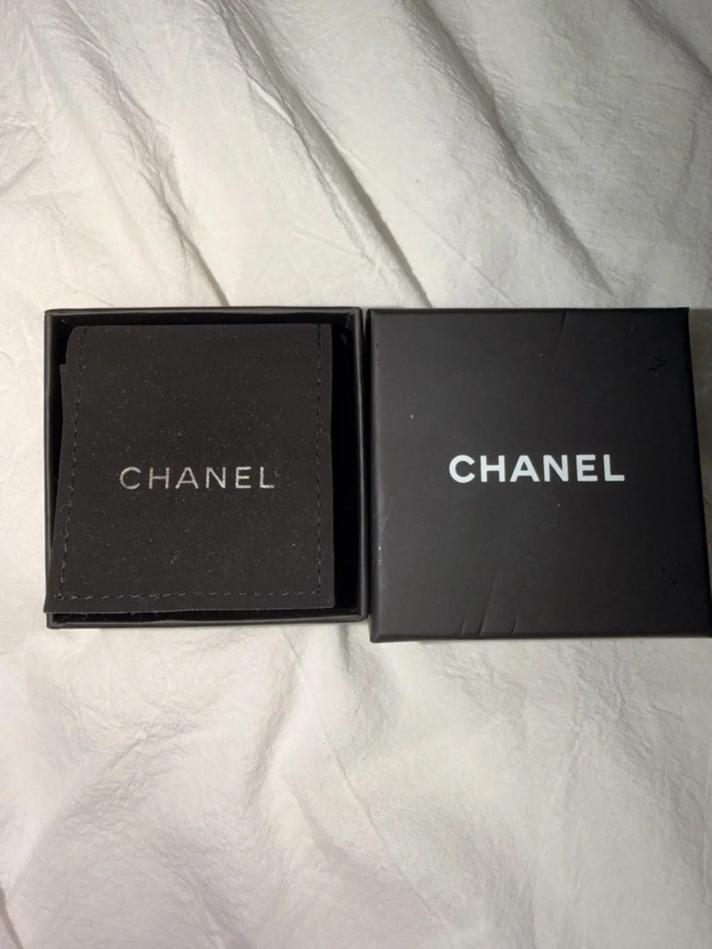 CHANEL Gold and White Square CC Logo Earrings